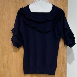 Navy Ruffle Trim Top Saxs Fifth Avenue